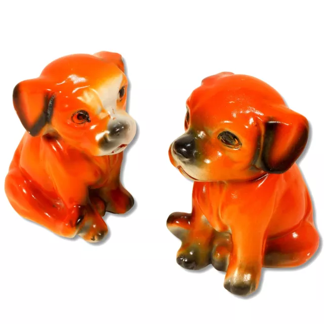 VINTAGE KITSCH 2x orange Hund Keramik Figur orientalisches Ornament chinesisch Mitte des Jahrhunderts