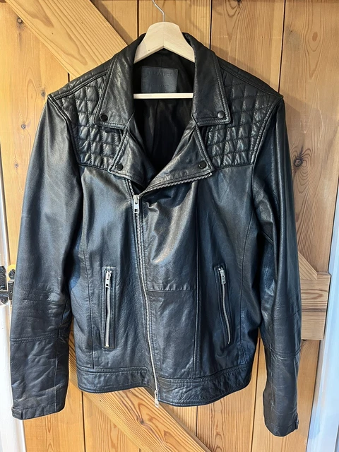 Black All Saints Leather Biker Jacket xl