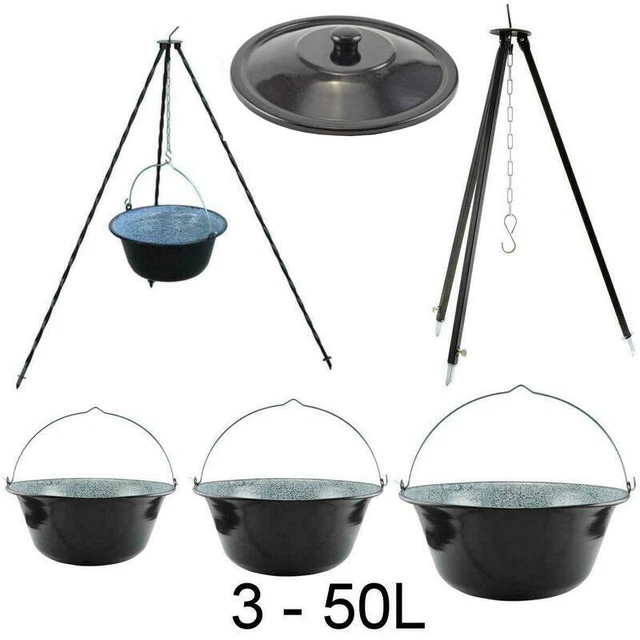 Ungarischer Gulaschkessel 3,3 - 50L Emaille,Feuertopf, Dreibein Dreifuss  B-Ware