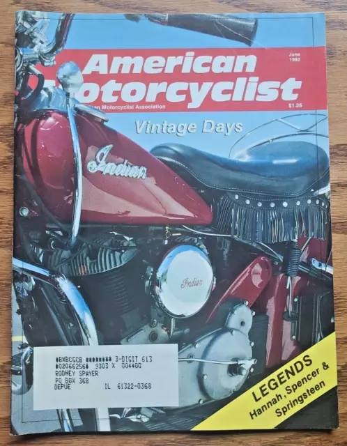 American Motorcyclist Magazine June 1992 Vintage Days Hannah Spencer Springsteen