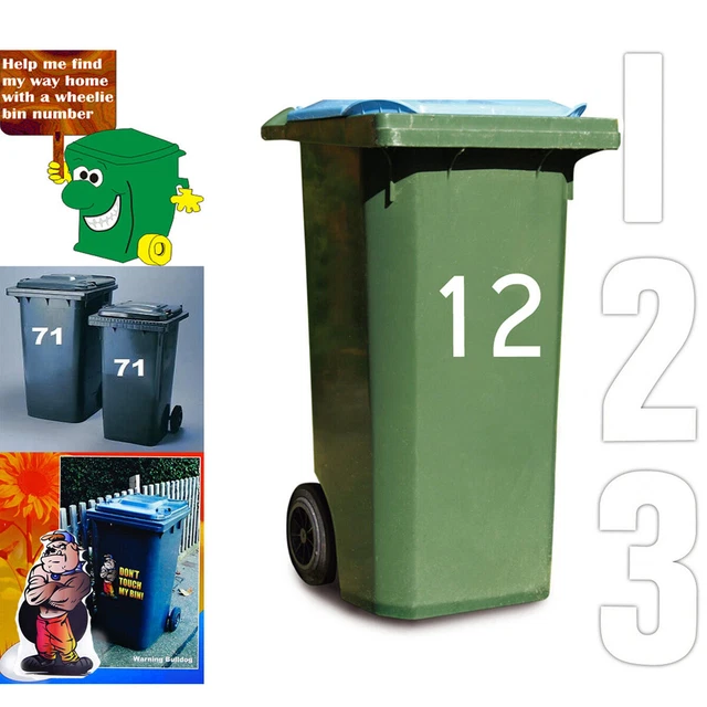 2 Wheelie Bin 0-9 Number Self Adhesive House Dustbin Sticker Custom Sticky Vinly