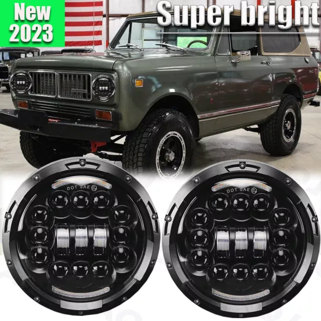 For International Harvester Scout II 1973-1980 2pcs 7" Inch Round LED Headlights