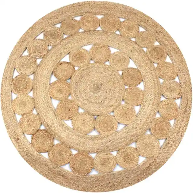 150 cm Round Carpet Handmade Area Rug Braided Jute with Unique Design Floor Mat
