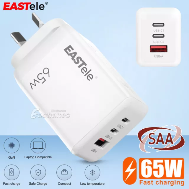 65W GaN Fast USB-C AC Power Adapter Wall Charger For iPhone iPad Macbook Samsung