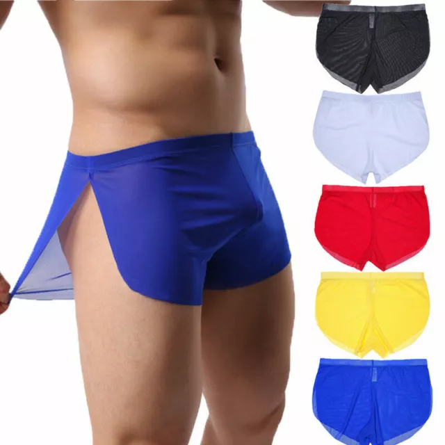 Men Sexy Sheer See Through Boxer Briefs Underwear Mesh Shorts Trunks Underpants