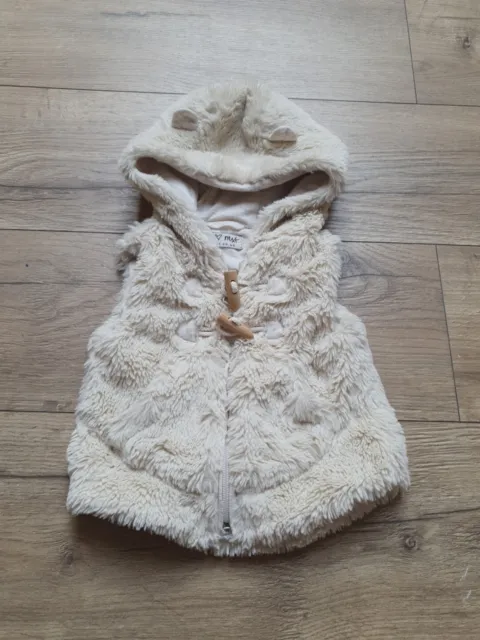 NEXT Baby Girls Faux Fur Gilet 3-6 Months Cute Bear Ears Cream