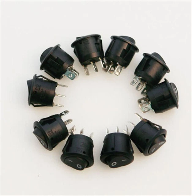 5 pz mini interruttore a dondolo rotondo a 3 pin SPDT ON-OFF nero */t
