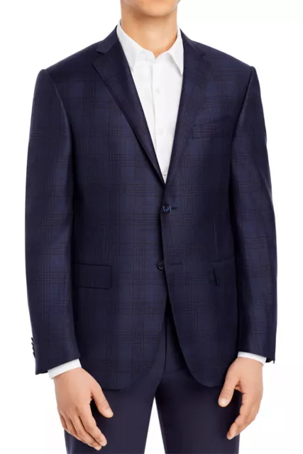 Corneliani Mens Plaid Wool Sport Coat 42 Regular Navy/Burgundy IT 52 - NWT $1595