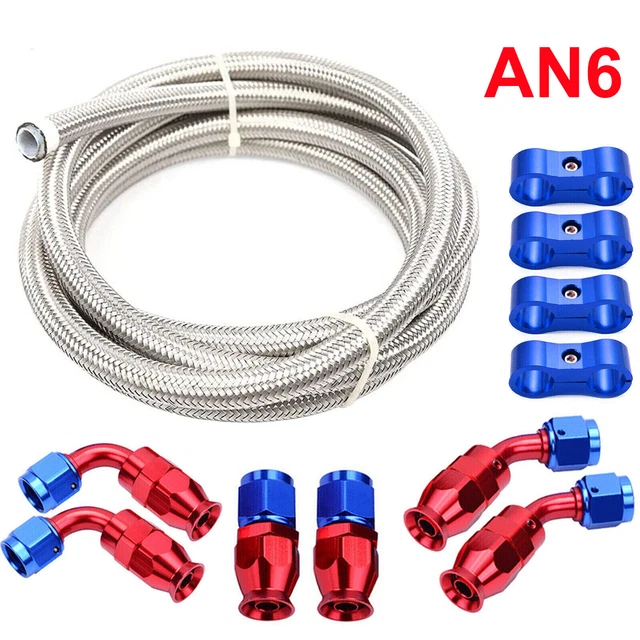 AN6 -6AN AN-6 3/8 Fitting Stainless Steel Braided Oil Fuel Hose Line 10FT Kit