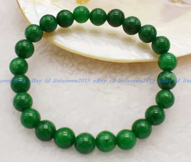 Aaa Beautiful Green Jade Jadeite Round Gems Beads Bracelet Catenary 7.5" Aa