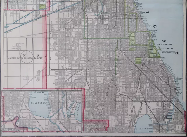 Chicago Illinois World's Fair Exhibition Grounds c. 1895 detailed city plan map 2