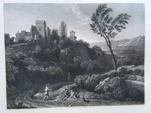 Gaspar Poussin A View of l'Arricia, Blick auf Ariccia Italien Stahlstich 19. Jh.
