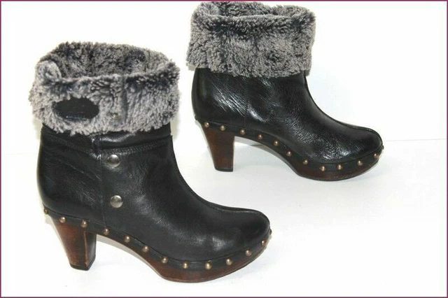 RB Boots Sabot Cuir Clouté Noir Revers Fourré T 35 TBE