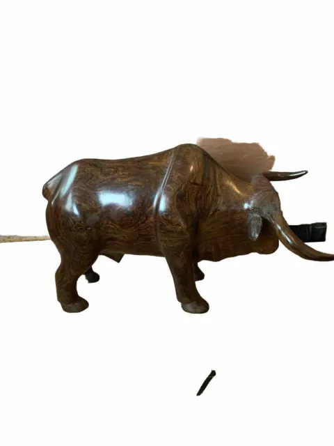 Vintage Hand Carved Ironwood Bull Made In Mexico Sleek & Brilliantly Polished