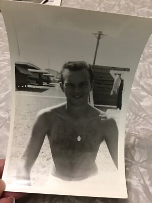 VINTAGE PHOTO SNAPSHOT Shirtless Man Candid Outside Beefcake Sexy £7.02