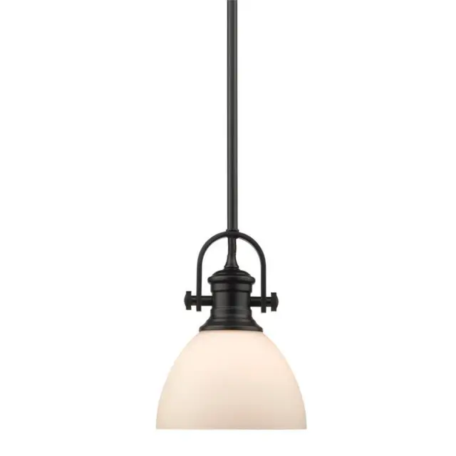 Hines Mini Pendant in Black with Opal Glass