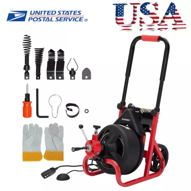 Drain Cleaner Machine Professional Electric Drain Auger for 2-4 Inch Pipes 75Ft
