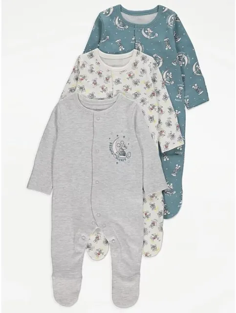 Disney Mickey Mouse 3 pack Sleepsuits.. Baby Boy.  0-18 months. BNWT