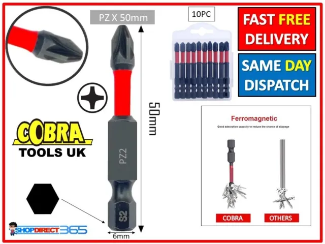 10x 50mm PZ2 Impact Drill Driver Screwdriver Bits Set POZI PROFESSIONAL 3-19