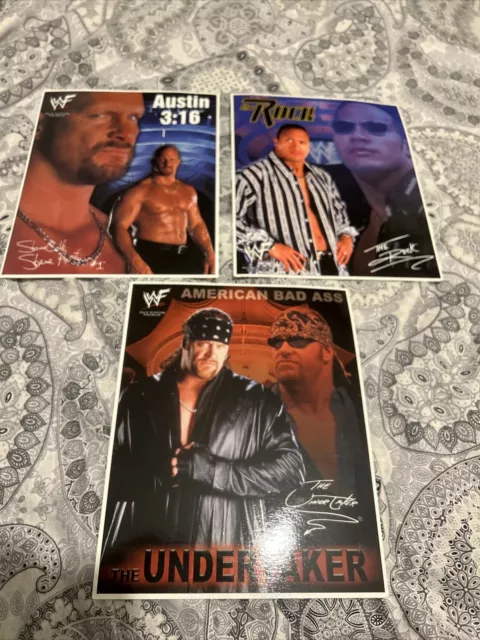 3 X WWE / WWF GIANT 8”x10” POSTCARDS STONE COLD STEVE AUSTIN THE ROCK UNDERTAKER