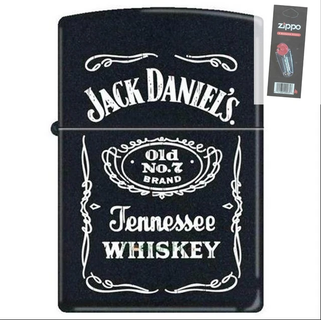 Zippo 3742 jack daniels old no 7 black matte Lighter + FLINT PACK