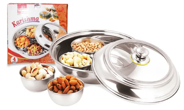 5PC Stainless Relish Chutney Pickle Dish Bowls Tray Thali Multipurpose Serving