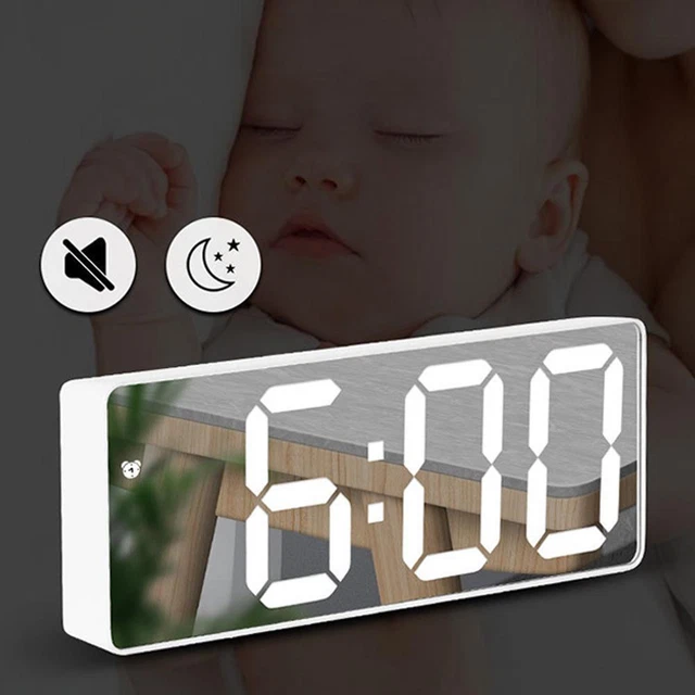 Digital Mirror Alarm Clock with LED Night Light and USB Battery Charger 5V