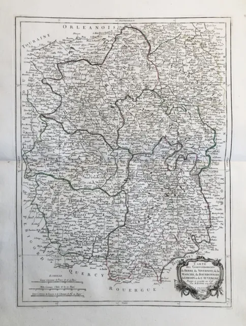 Berry Nivernois Marche Auvergne Bourbonnais carte gravure Karte map Santini 1777