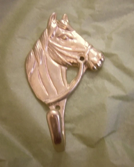 Vintage Brass Horse Head Equestrian Wall Coat Hook Hanger Vintage 5"H x 3"W
