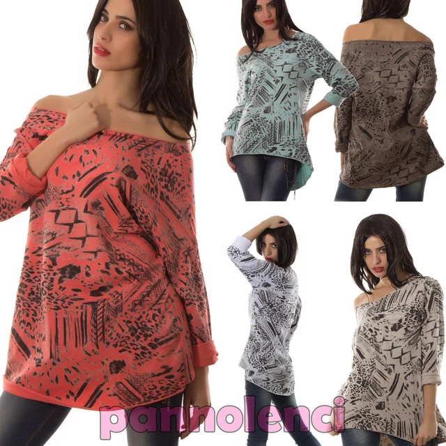 Maglia felpa manica lunga asimmetrica animalier geometrico donna nuovo AS-5126