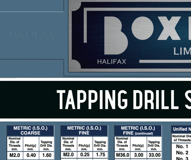 BOXFORD LATHE, TAP Drill Charts and Thread size Posters £29.95