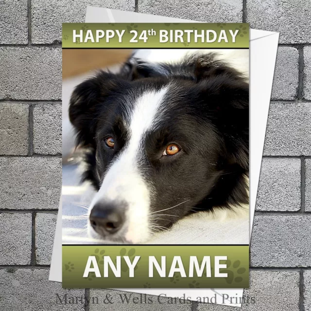 Border Collie birthday card. 5x7 inch. Dog. Mum. Dad. Personalised plus envelope