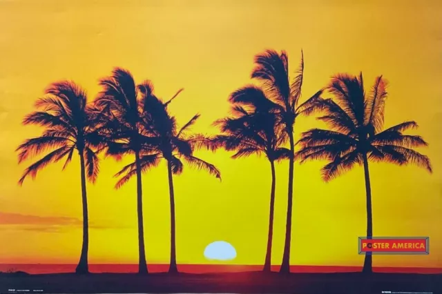 Oahu, Hawaii Ocean Sunset With Palm Trees Scenic Poster 24 x 36