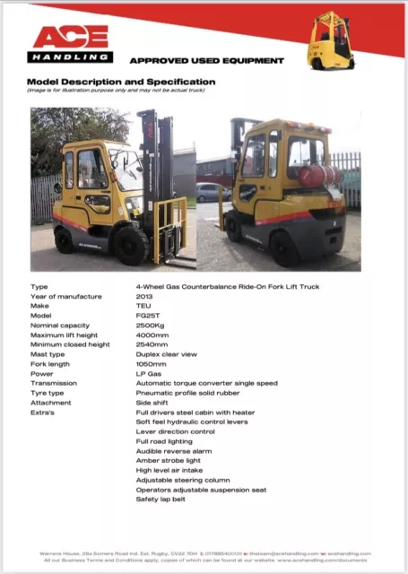 TEU FG25T3 Gas Forklift Hire-£62.50pw Buy-£7995 HP-£39.93pw WITH NO DEPOSIT