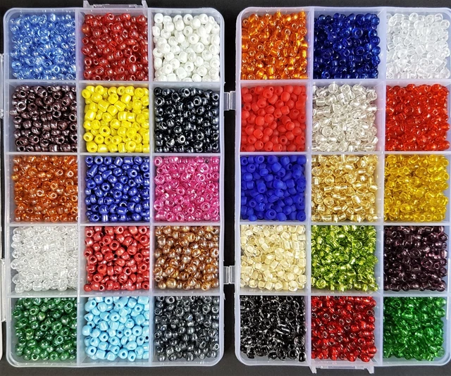 Box Perlen Schmuck-Bastel-Set Rocailles 4mm 3600 Stück 30 Farben Indianerperlen