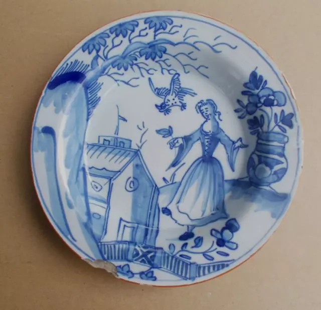 Great Rare Figural C. 1750 Probably English Delftware Plate