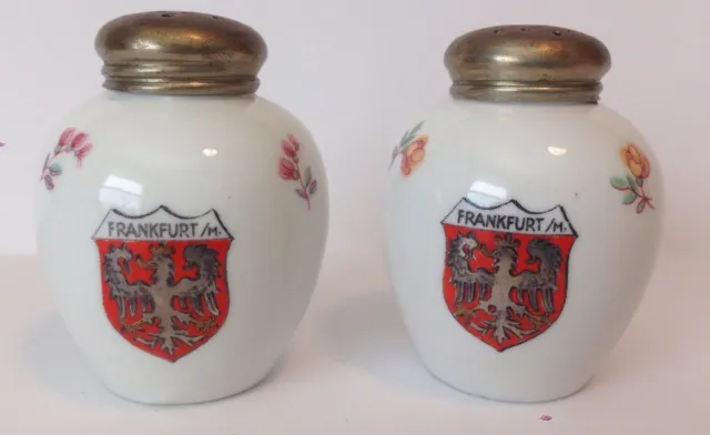 Bavaria Mini Miniature Porcelain Salt Pepper Shakers Set Frankfurt Crest Vintage