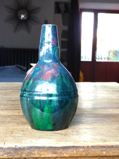 vase forme bouteille grès/terre flammé signature à identifier vintage collection