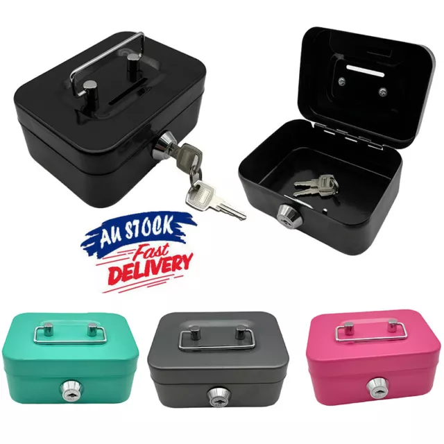 Lockable Cash Box Deposit Petty Safe Key Lock Money Jewelry Storage Gift AU