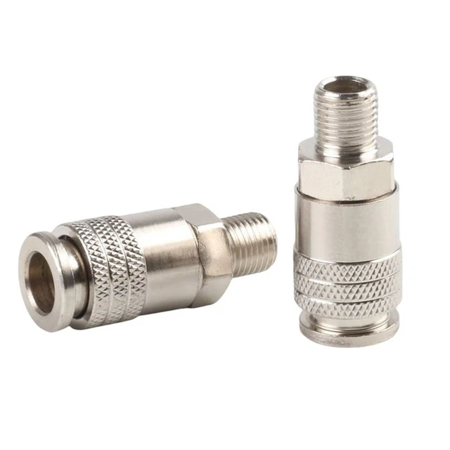 Raccord Pneumatique Rapide Type C Pour Tube PU 8 Mm OD - Ressort Et Bille Inox - Valve Auto-scellante - Pour Compresseur