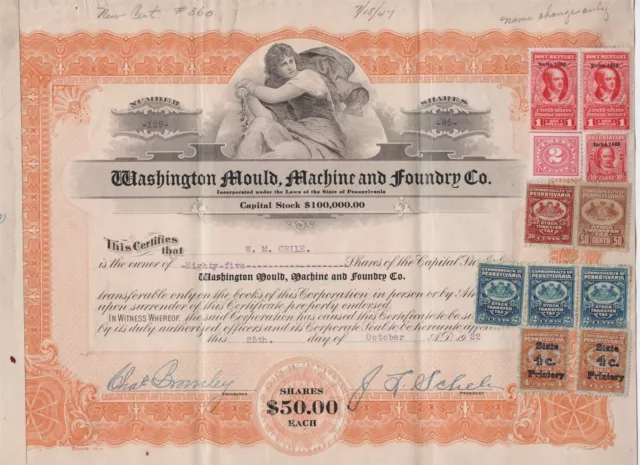 Washington Mould Machine & Foundry Co 1922 Stock Certificate