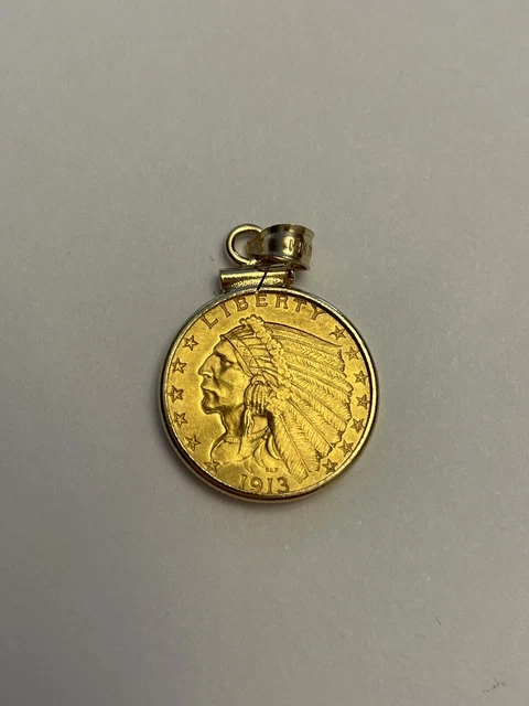 1913 2 1/2 Dollar Gold Indian In a 14k Gold Bezel
