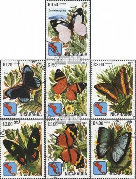 Nicaragua 2254-2260 (complete issue) used 1982 Butterflies