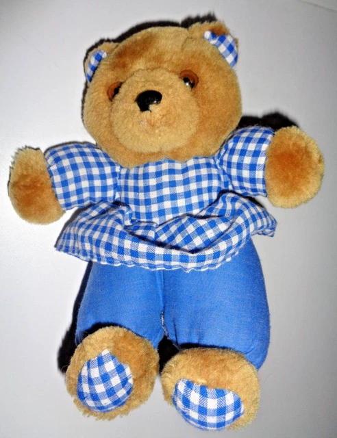 JB3/ DOUDOU PELUCHE VINTAGE CIAD OURS MARRON BLEU BLANC CARREAUX idem pampers