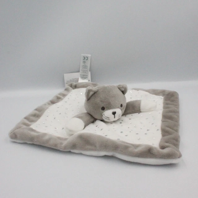 Doudou plat chat gris blanc étoiles OBAIBI NEUF - 24199