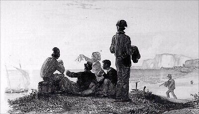 The city-departure of seamen/fishermen in the 19e century-engraving 19e century