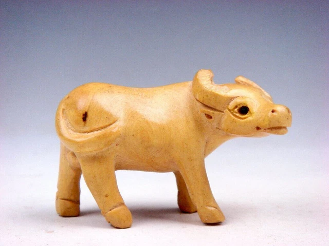 Japanese Boxwood Hand Carved Netsuke Buffalo Ox Walking #05072201