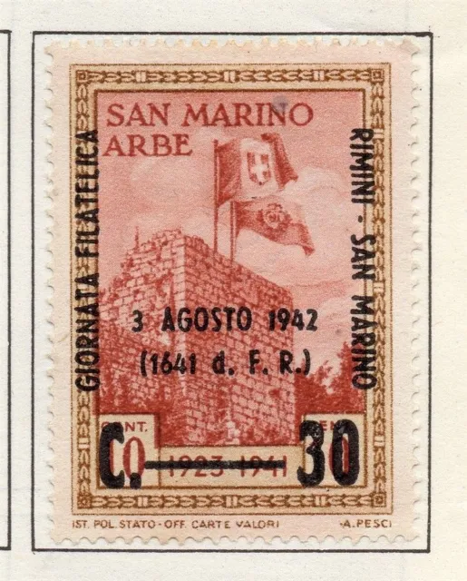 San Marino 1942-3 Early Issue Fine Mint Hinged 30c. Surcharged Optd 192696