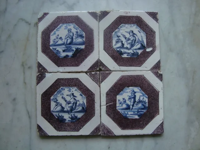 superb late 17th century delft   dutch tiles with shepperd, (4)