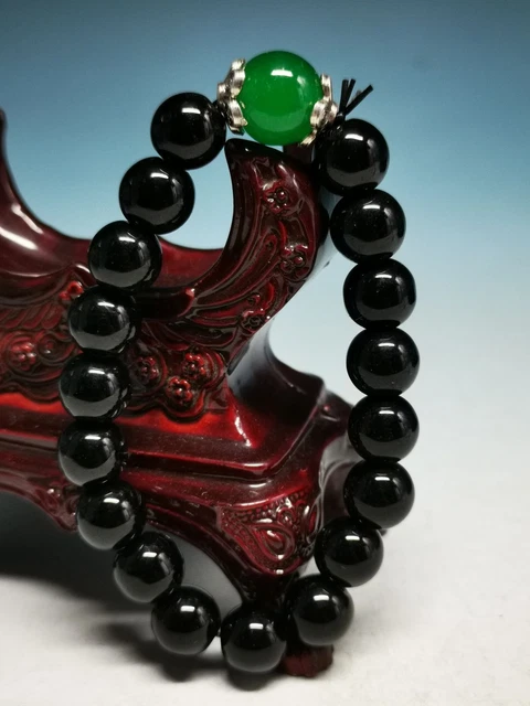 Beautiful Chinese black green jade beads bracelet C70